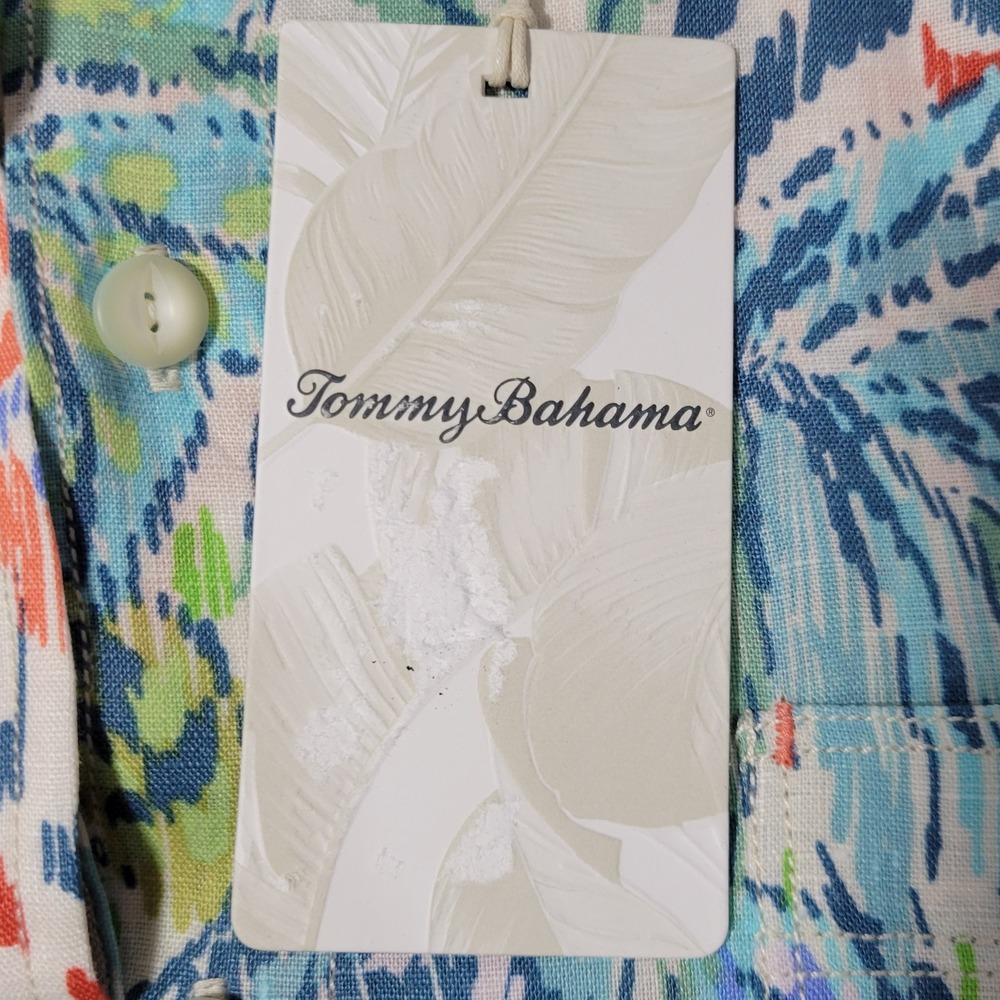 Tommy Bahama Fresca Gardens Button‎ Shirt Mens Medium 100% Linen Floral Colorful - Picture 5 of 16